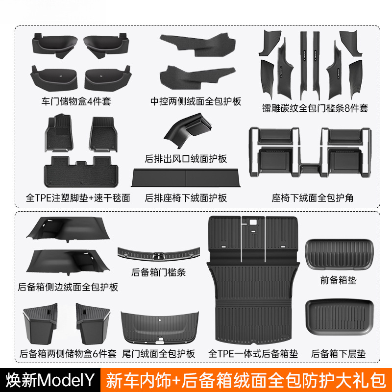 Ayaqaltılar (Kovriklər) — Tesla TPE Floor Mats - new-car-first-choice-model-y-interior-trunk-suede-full-cover-protection-gift-package