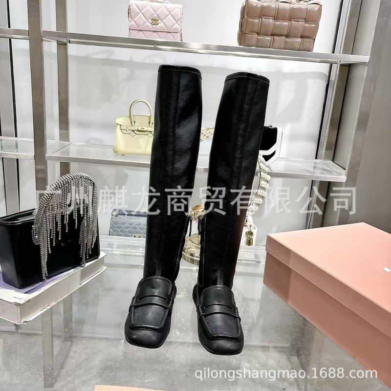 高端2025秋冬新款真皮平底长筒靴女瘦腿弹力靴显瘦高筒过膝长靴女|undefined