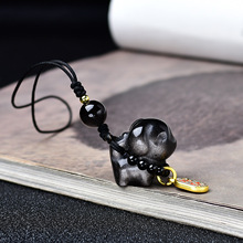 天然银曜石招财狗肥猫咪饰品挂饰 DIY手机包包挂配饰件猫咪钥匙扣