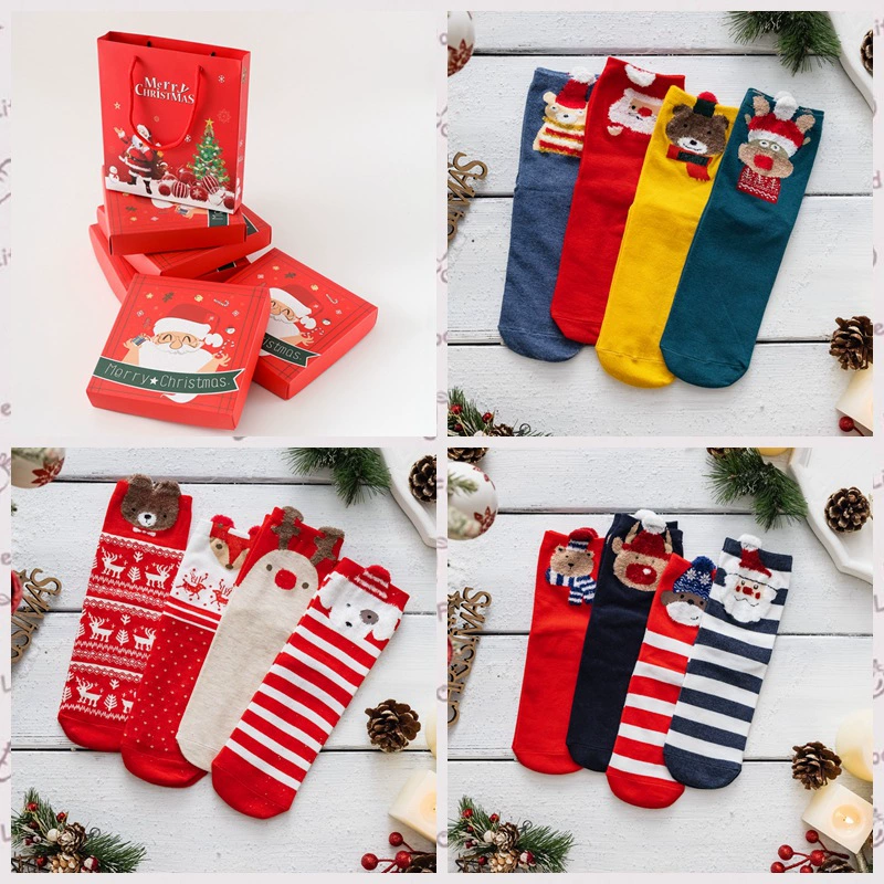 Трансграничные рождественские носки женские мультяшные носки милые рождественские подарки подарочные коробки Санта носки