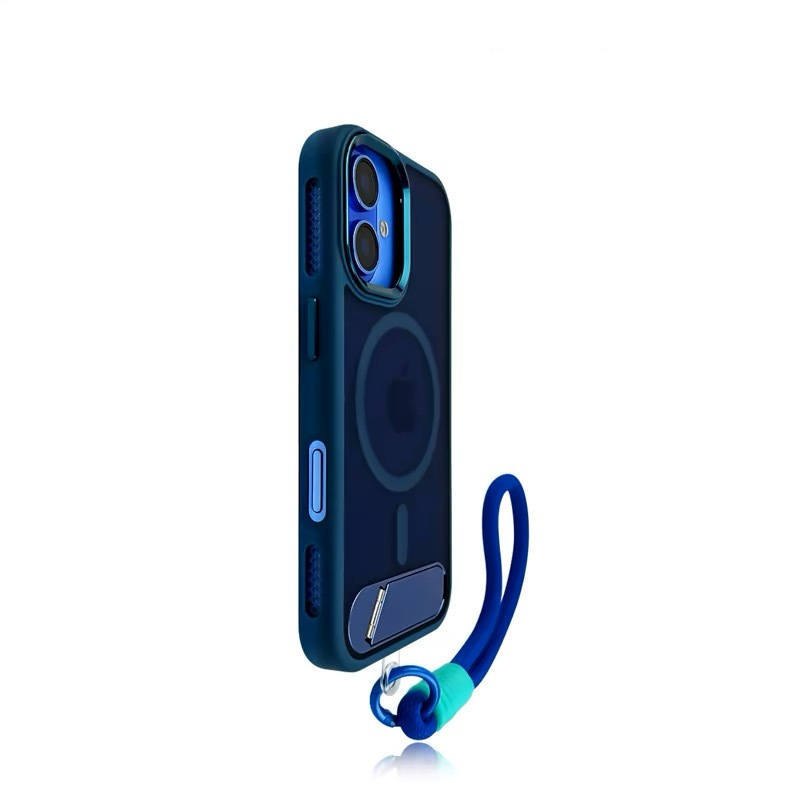 适用苹果16手机壳磁吸金属支架iPhone15promax肤感磨砂带挂绳手绳|undefined