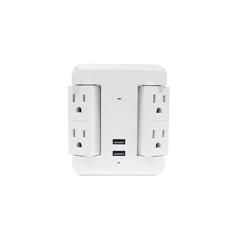 90-degree rotating 4 AC power plug-in with 2 USB charging ports with surge protection American standard plug-in