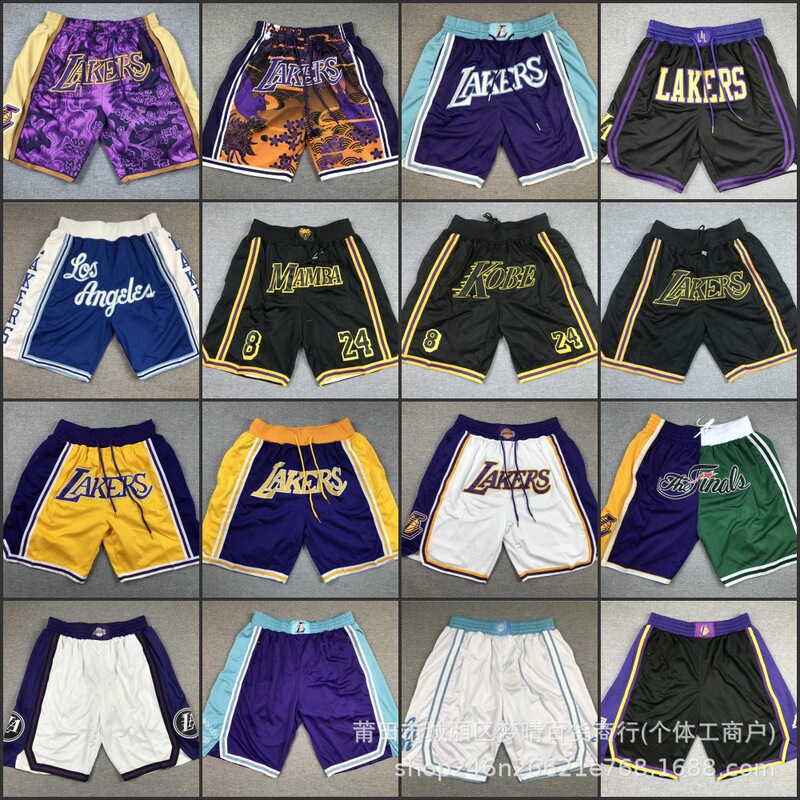 Basketball Shorts with Embroidery Los Angeles Lakers Kobe Full Embroidery Zipper Pocket Shorts Wholesale Basketball Shorts with Embroidery Los Angeles Lakers Kobe Full Embroidery Zipper Pocket Shorts Wholesale