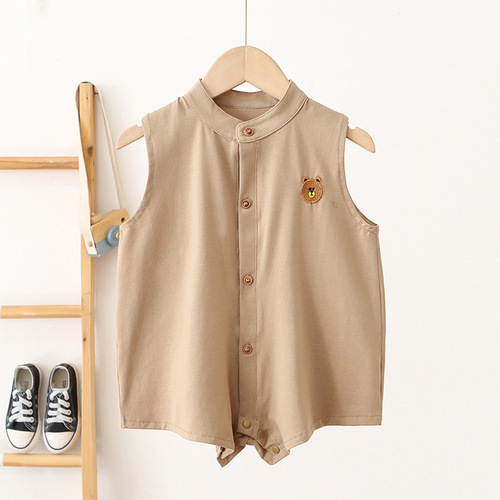 ins children's clothing 2024 summer children's jumpsuit Korean version western style sleeveless round neck cartoon 0-3 years old baby pants