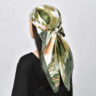Cross-border Hot Sale New Petal Women's Printed Square Scarf Spring and Autumn Fashion Commuter All-match 90 Hood Silk Shawl
