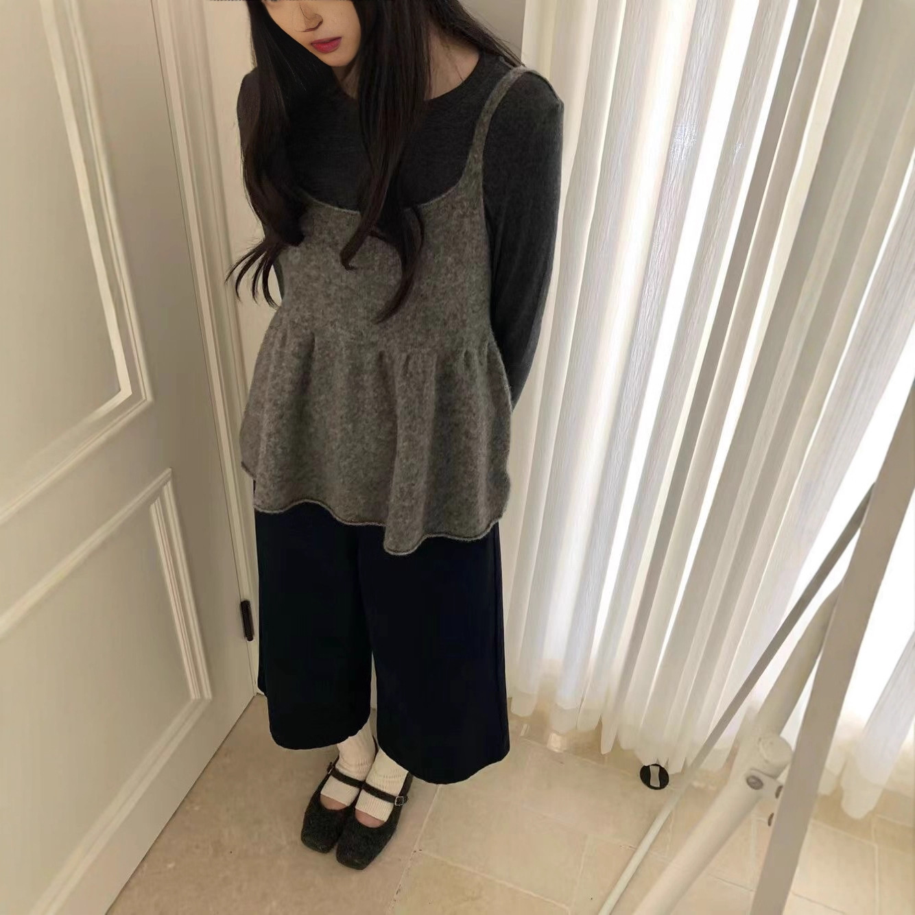 韩系秋甜美可爱纯色气质显瘦软糯背心%10羊毛慵懒风吊带无袖上衣