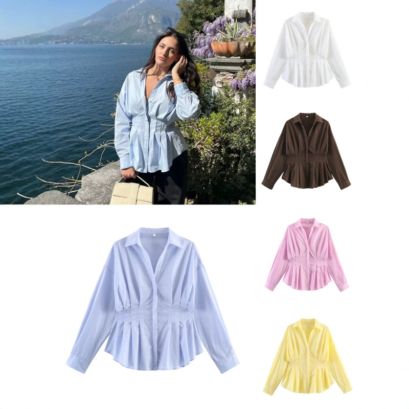 Foreign trade order! ZR women's clothing cross-border bestseller 2026 new fashion elegant long-sleeve pleated poplin shirt Foreign trade order! ZR women's clothing cross-border bestseller 2026 new fashion elegant long-sleeve pleated poplin shirt