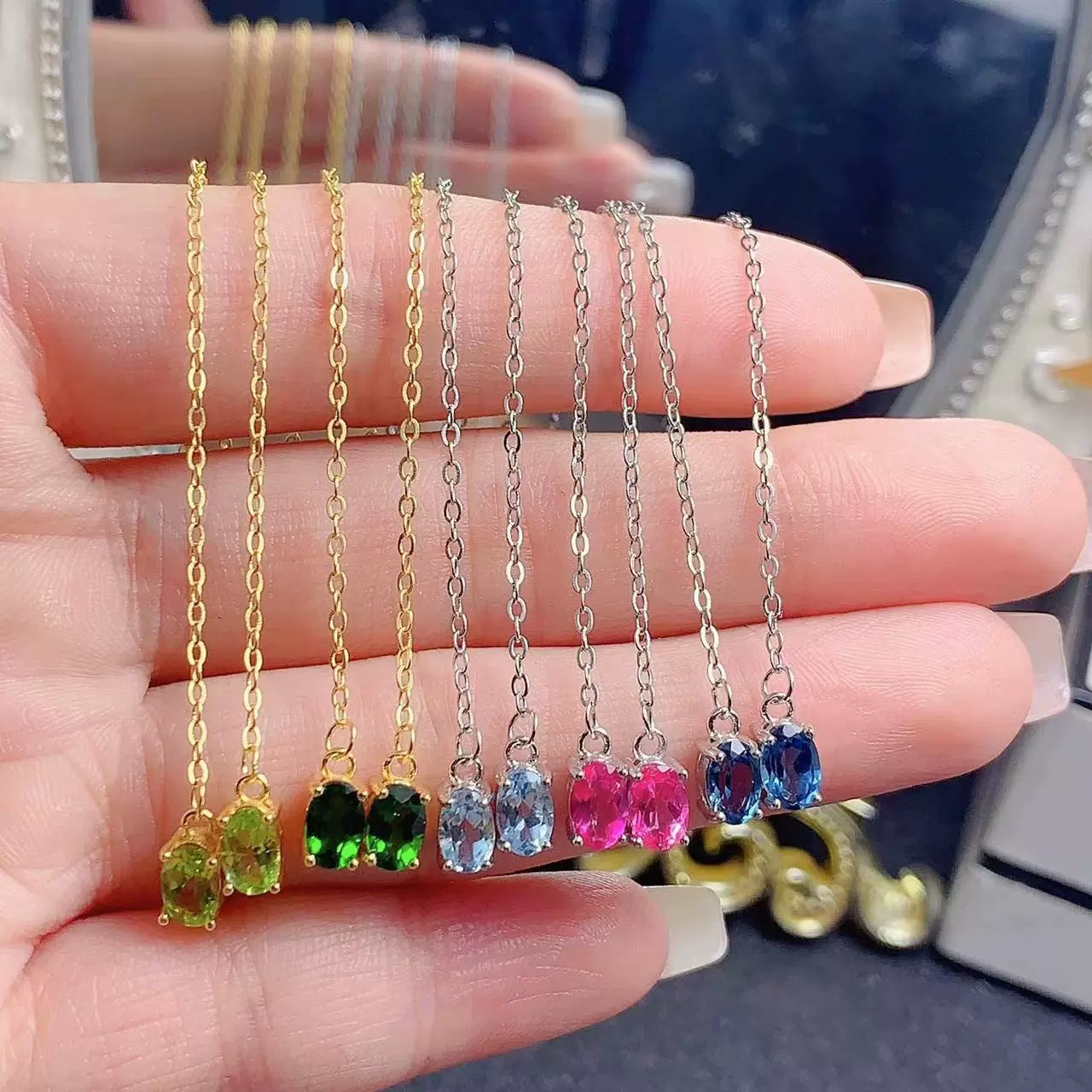 天然橄榄石托帕石925银镶嵌彩宝耳线耳坠时尚气质简约欧美爆款