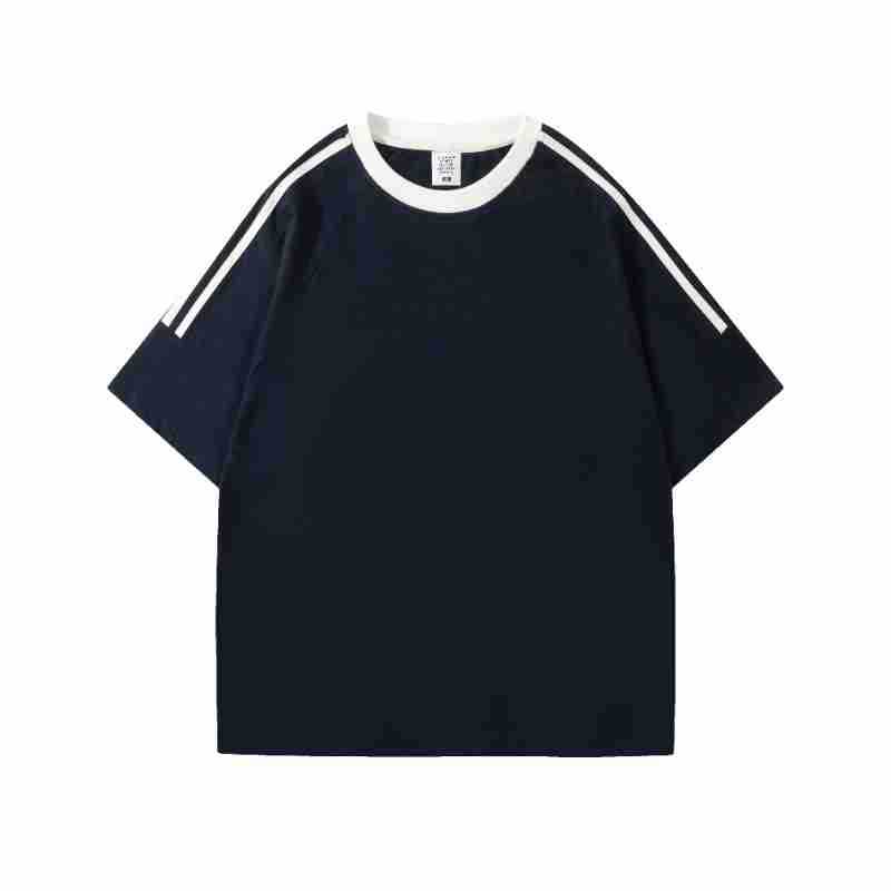 Camiseta de manga corta de algodón puro con cuello redondo, estilo informal, con tres rayas en los hombros, para danza, trabajo, con logotipo personalizado, marca de moda, camiseta cultural, pedido