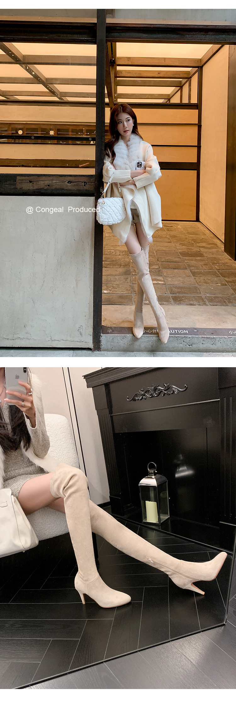 Boot nữ cổ cao trên gối mũi nhọn gót cao 9 cm chất da lộn co giãn — Lớp lót nhung tiêu chuẩn màu đen trên đầu gối, Lớp lót nhung lớn màu mơ trên đầu gối, Giày bốt cao cấp lót nhung tiêu chuẩn màu mơ, Lớp lót nhung đen trên đầu gối chi tiết 32