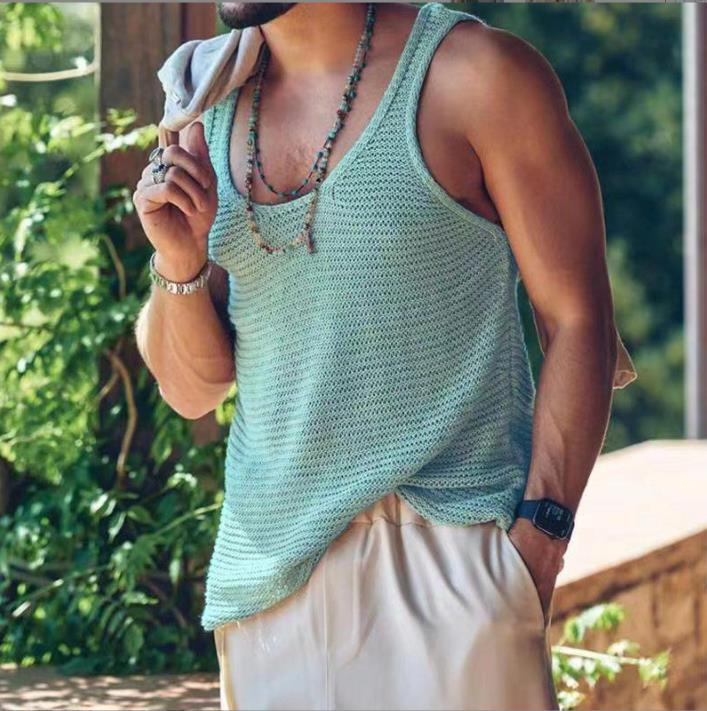 Cross-Border Men's Vest 2026 New Model Amazon European and American Early Autumn Casual Comfortable Men's Solid Color Sleeveless Large Size Top