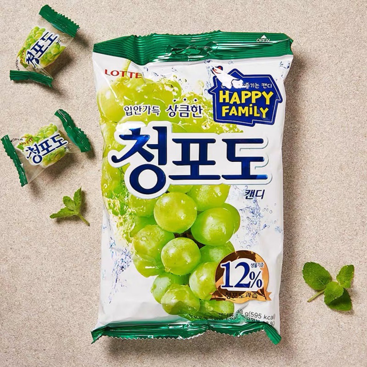 韩国乐天葡萄糖青葡萄味硬糖青提糖果晴王韩国青葡萄糖153g*20包