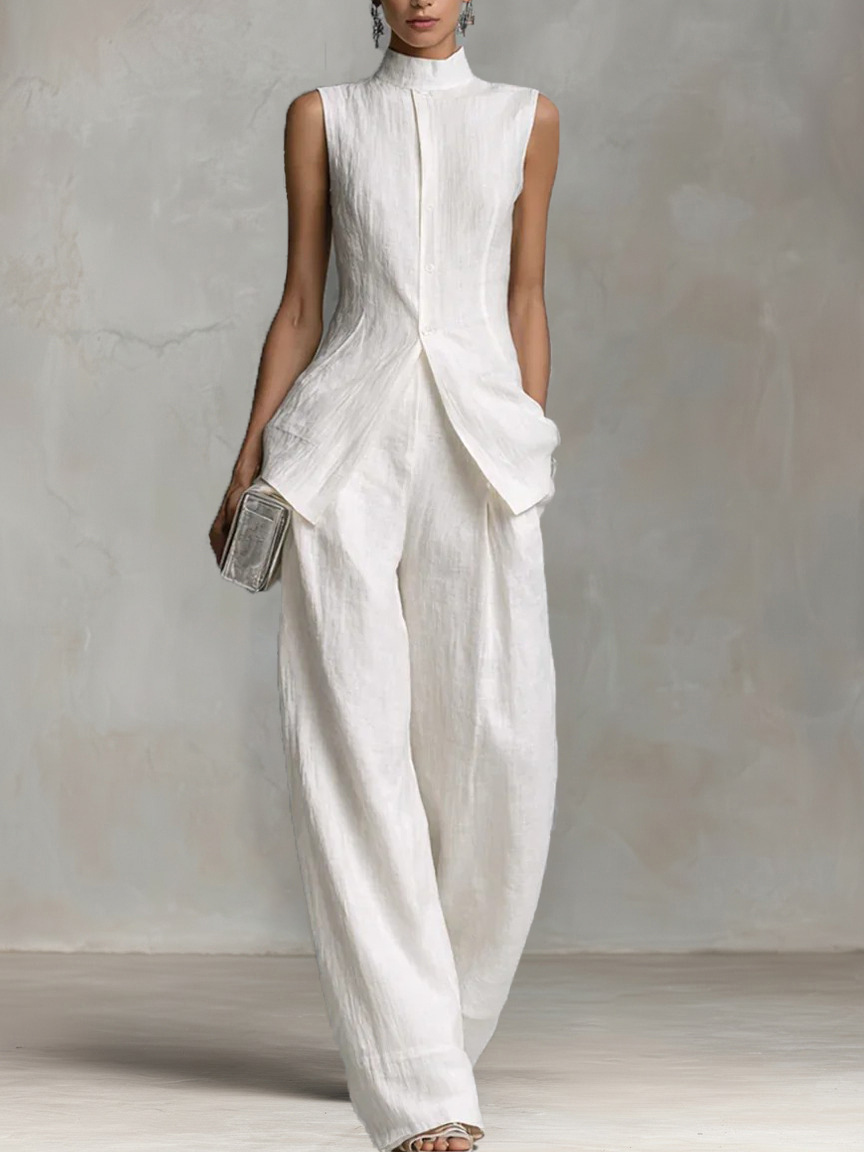 ​​Women's Sleeveless Top And Trousers Set - Elegant Summer Outfit For Casual Wear​​_ecoleips.com