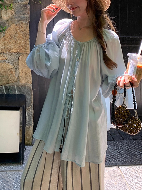 im向 会呼吸的防晒’苎麻/天丝轻盈感灯笼袖上衣女两面穿防晒小衫|undefined