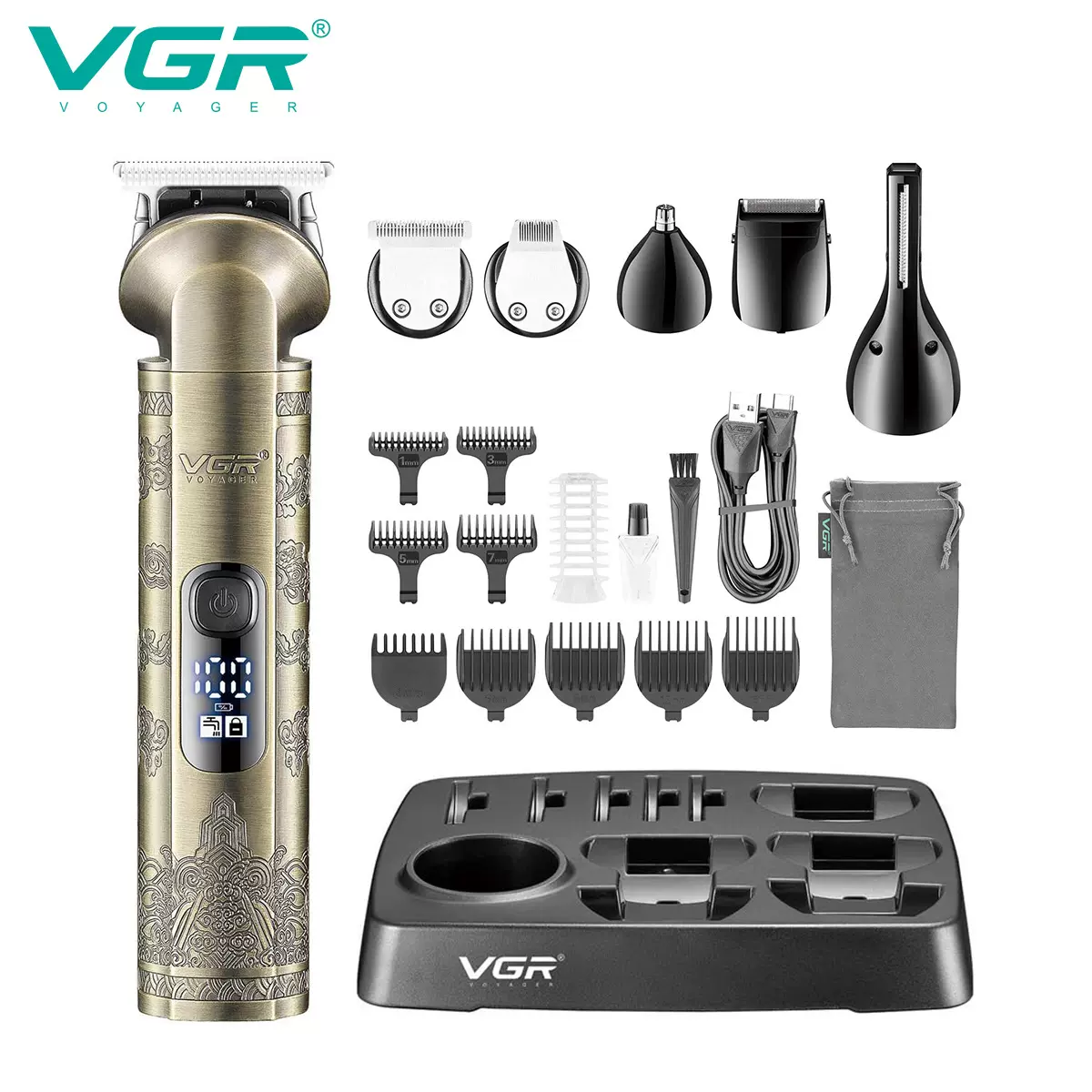 VGR109跨境油头推剪器家用男士剃头鼻毛修剪器六合一理发器套装