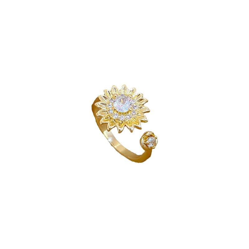 Light Luxury Flower Full Diamond Ring Opening Adjustable Simple Jewelry Japanese Ring Couple Ring_voghion.com