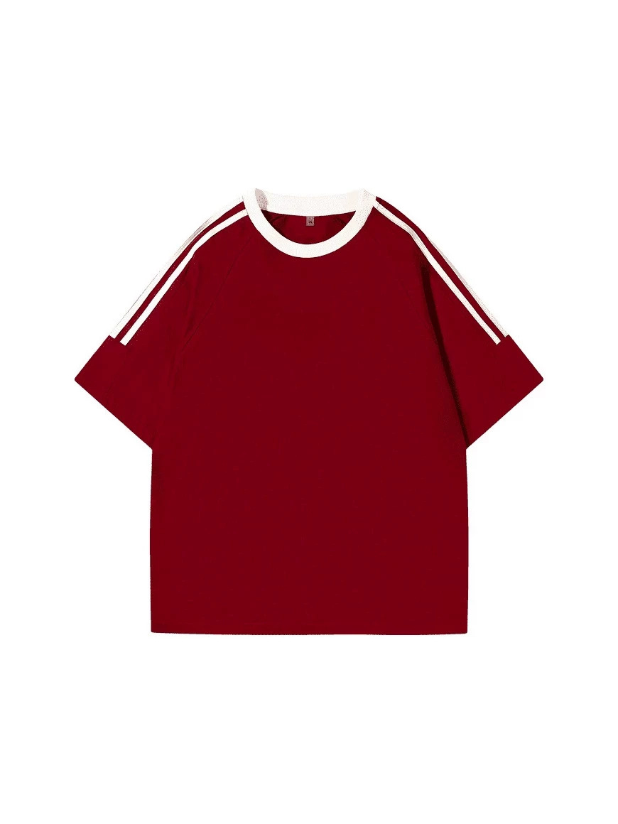 Camiseta retro americana de algodón puro de 190 g con tres rayas y hombros caídos, manga corta, transpirable y de ajuste holgado para el verano de 2026
