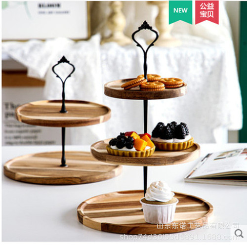Creative wooden tray double-layer fruit plate modern three-layer living room cake snack display dessert combination display stand