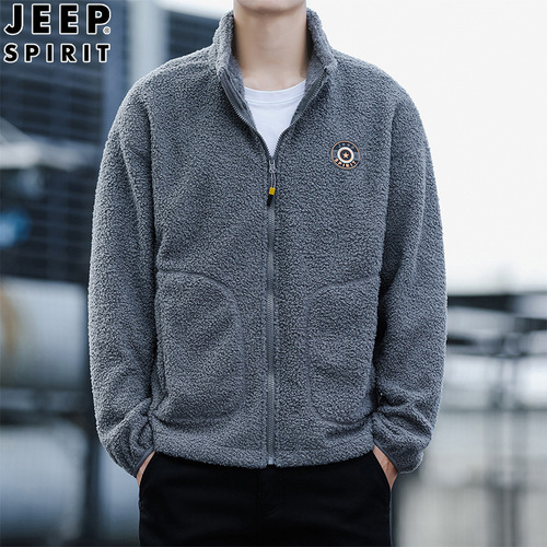 JEEP SPIRIT泰迪绒拉链男冬季新款加厚男士户外运动保暖抓绒外套