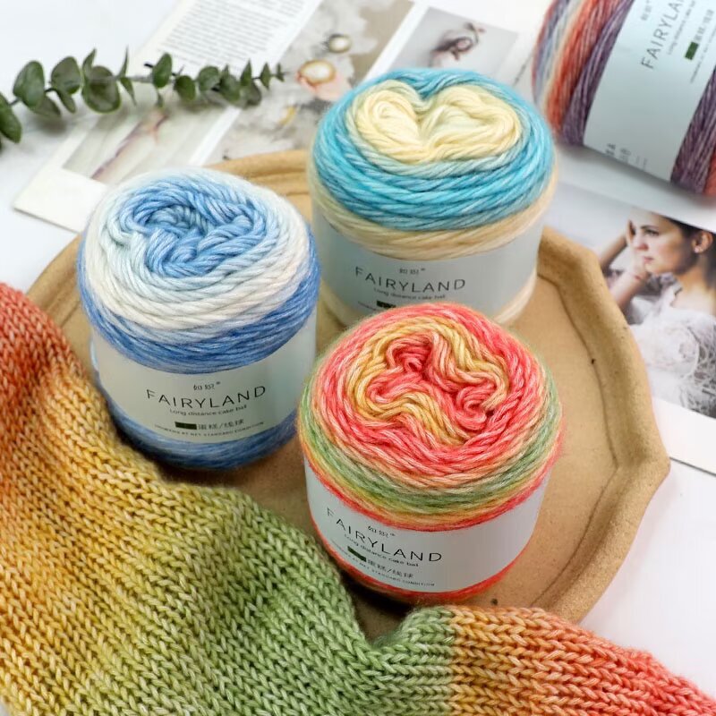 Gradient Cake Wool Yarn Sweater Jacket Scarf Hat Yarn Hand-Knitted Medium Thick Knitting Hook Needle Wool Yarn Ball