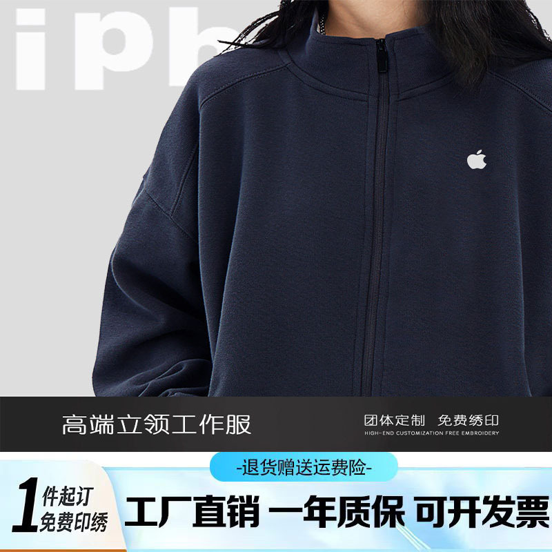 Apple high-end stand-up collar sweatshirt, custom-made workwear with logo printing, autumn/winter company employee cultural shirt, educational institution outerwear, men's style Apple high-end stand-up collar sweatshirt, custom-made workwear with logo printing, autumn/winter company employee cultural shirt, educational institution outerwear, men's style