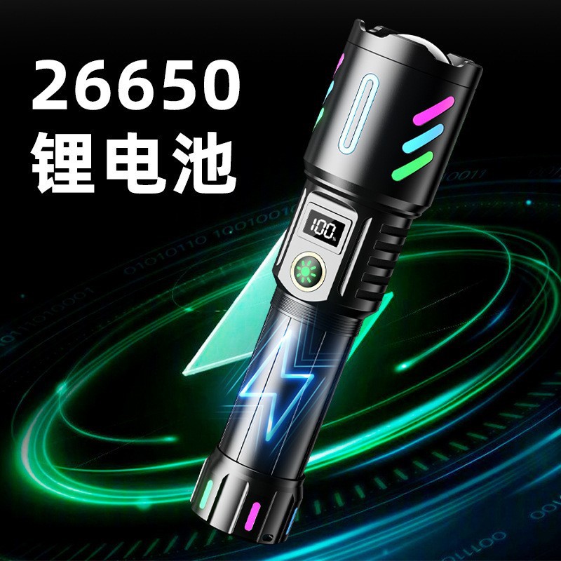 Linterna de aleación de aluminio de luz fluorescente láser blanca Entrada Tipo-C zoom telescópico linterna de luz fuerte banco de energía