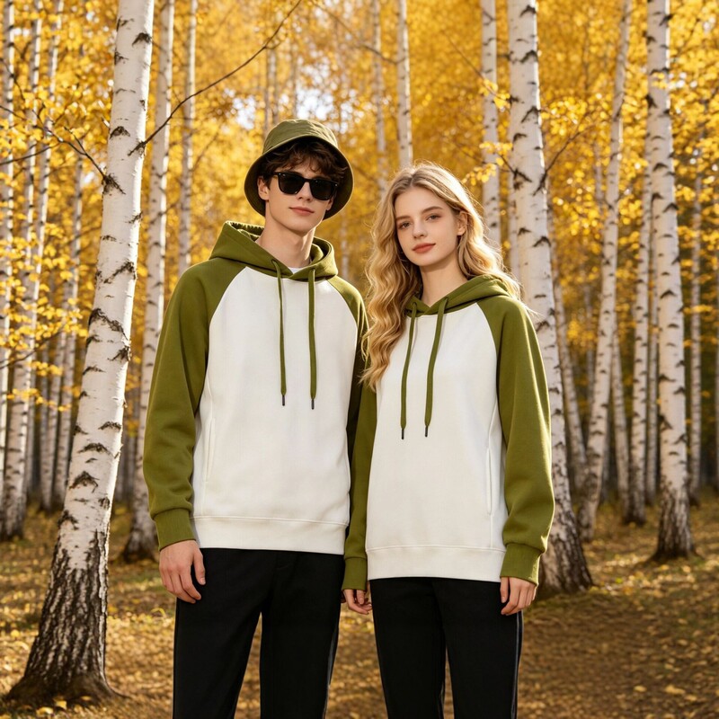 American retro raglan color-block hooded sweatshirt, unisex, loose fit, perfect for couples, heavyweight fleece outerwear for autumn and winter