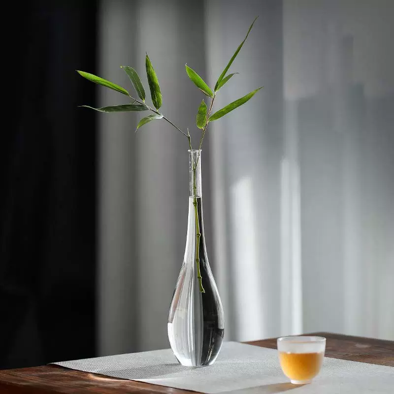 玻璃花瓶透明禅意水晶花器水养摆件插花水培玉净瓶甘露观音瓶