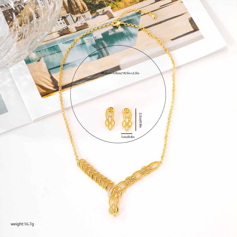 Joyería de moda europea y americana para mujeres bronce dorado pendientes de piedra de aluminio collar de dos piezas opciones de joyería transfronterizas