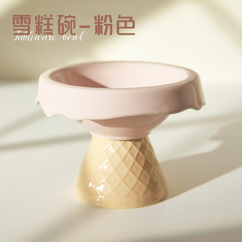 Tazón de cerámica para gatos Tazón para mascotas Tazón de helado Pie alto Diagonal Protección para el cuello Anti-volcado Tazón de comida para gatos Tazón para beber Tazón para perros al por mayor