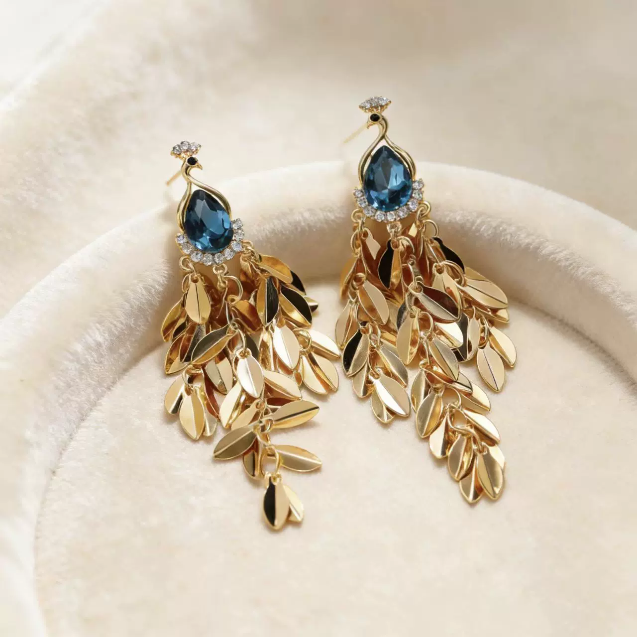 孔雀流苏耳钉美拉德复古法式气质优雅高级感耳饰轻奢小众耳饰批发