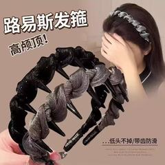 2025新型の小香風珠光網糸のカチューシャ女性の滑り止め歯付きの質感感が日常外に高い頭をかぶっています。