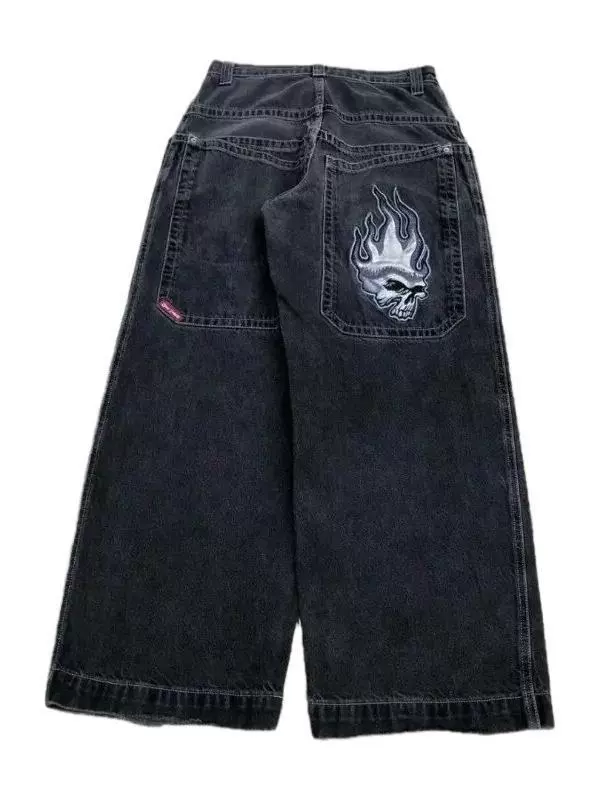Мужские мешковатые джинсы Y2K — ретро широкие JNCO, вышитый рисунок на кармане, размеры S–XXL