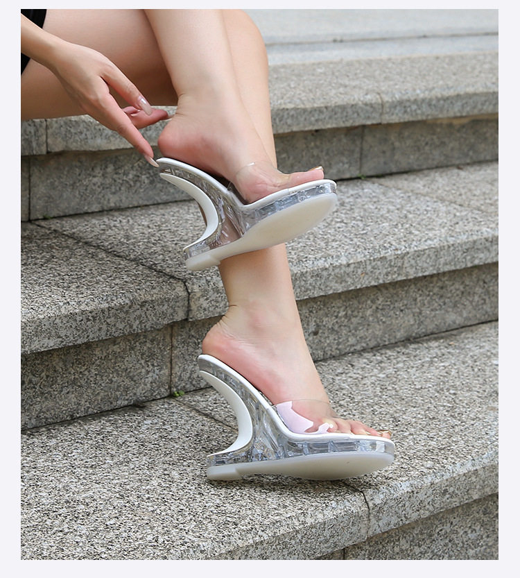 Giày sandal cao gót nữ trong suốt pha lê hở mũi gót nhọn — bạc, màu đỏ, trắng, đen chi tiết 14