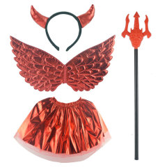 ハロウィーン武器装備道具赤い悪魔の翼悪魔の牛の角の頭飾りのプラスチックの赤い三叉の網のスカート