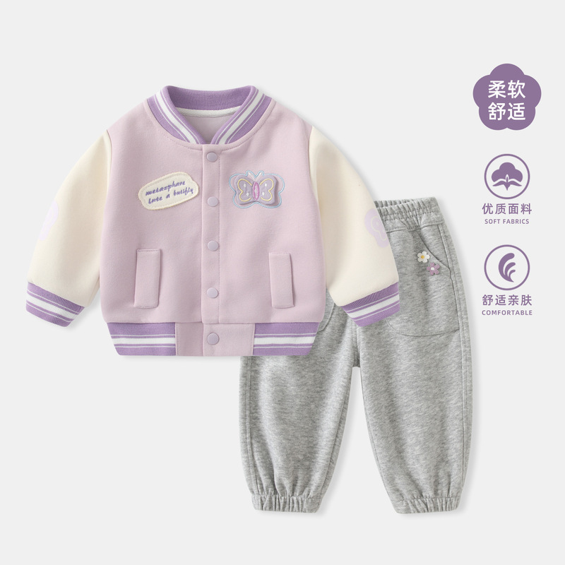 婴儿外套秋装女童连帽衣服上衣儿童卫衣套装女宝宝秋季外出棒球服|undefined
