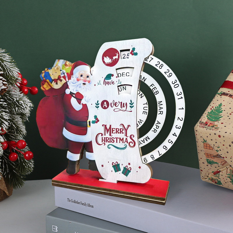 Decoraciones navideñas Cuenta atrás Manual Calendario Decoración Adornos de madera Santa Muñeco de nieve Decoración de mesa redonda