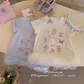 甜美女童连衣裙新款宝宝洋气花边短袖女童春夏装韩版网纱公主裙潮