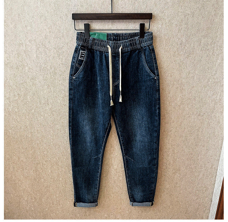 High end jeans for men in 2023, new Korean version trendy and fashionable, versatile, elastic waist drawstring tied_voghion.com