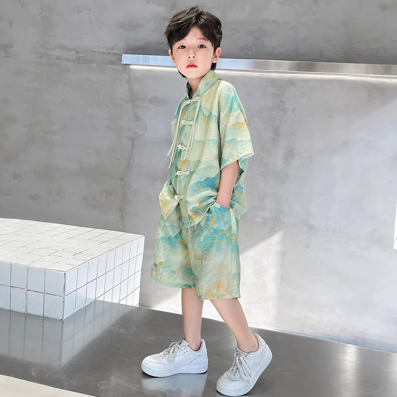 儿童装男童汉服夏装套装2025新款古风夏季唐装男孩夏款大童中国风|undefined