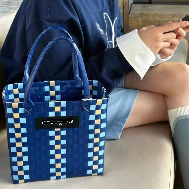 Ins-Style Casual Handmade Rattan Woven Women's Bag, Tote Bag, Dog-Tooth Pattern Tote Bag, Versatile and Casual Ins-Style Casual Handmade Rattan Woven Women's Bag, Tote Bag, Dog-Tooth Pattern Tote Bag, Versatile and Casual