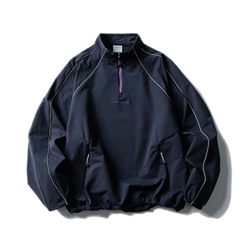 Wasserdichte, reflektierende Sportjacke für Herren, schnelltrocknend, lässiger Bergstil, Outdoor-Pullover mit halbem Reißverschluss und Stehkragen_voghion.com