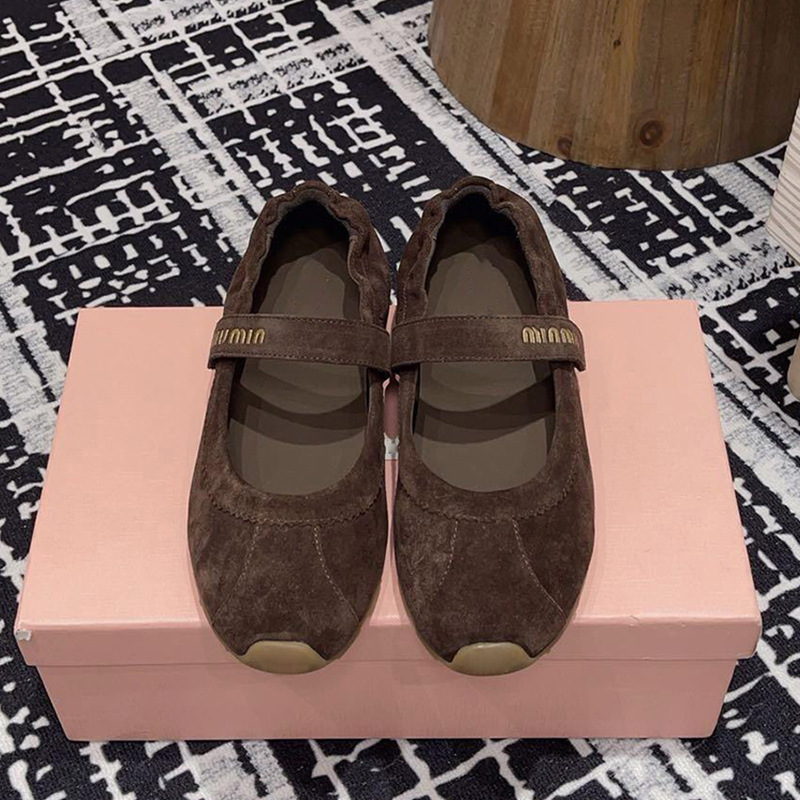 2025 New Genuine Leather Miu Small Leather Shoes Small Fragrant Style Mary Jane Shoes French Flat Ballet Shoes Women's Shoes
