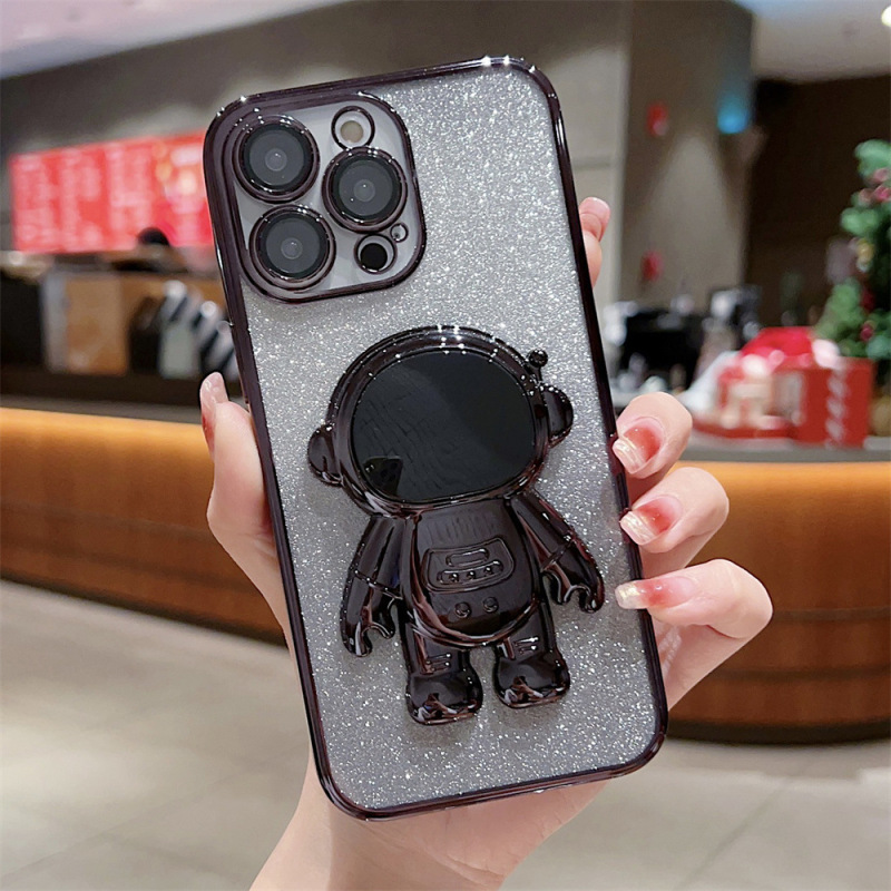 グラデーショングリッター宇宙飛行士スタンド付きiPhone17ケース、iPhone15Pro対応、フルカバー、レンズフィルム付き|undefined