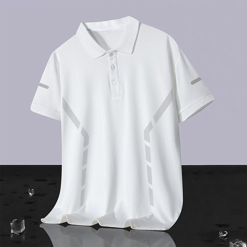 Camiseta sin costuras de seda de hielo POLO de manga corta para hombre, solapa de color sólido, top suelto casual transpirable de verano, tendencia versátil