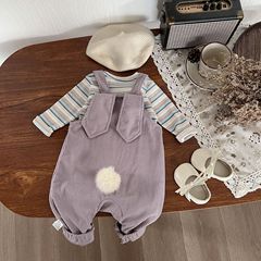女の子の春と秋の薄いタイプの赤ちゃんのワンピースのウサギの洋気の小さいスーツの春の服の底のシャツの背もたれのズボンの2つのセット