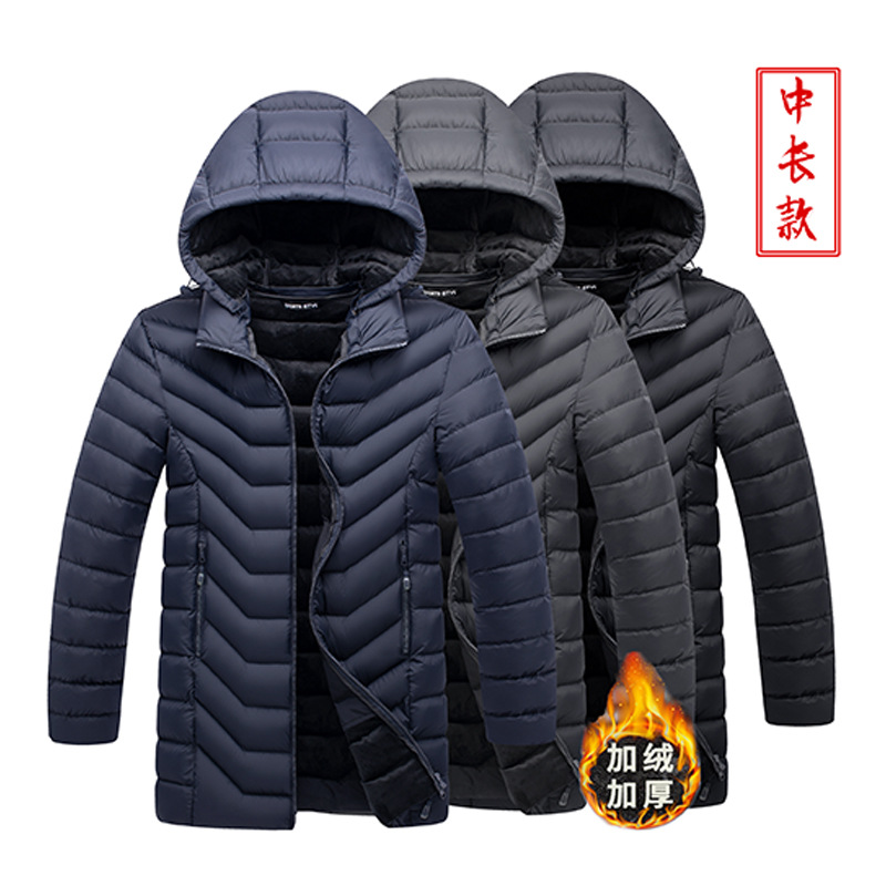 中长款棉衣男跨境亚马逊供货男士加绒加厚轻薄棉衣羽绒棉保暖外套