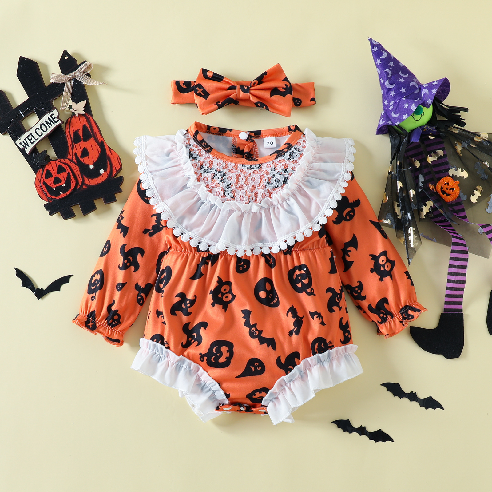 Halloween Mode Grimasse Schleife Baumwolle Baby Strampler display picture 9