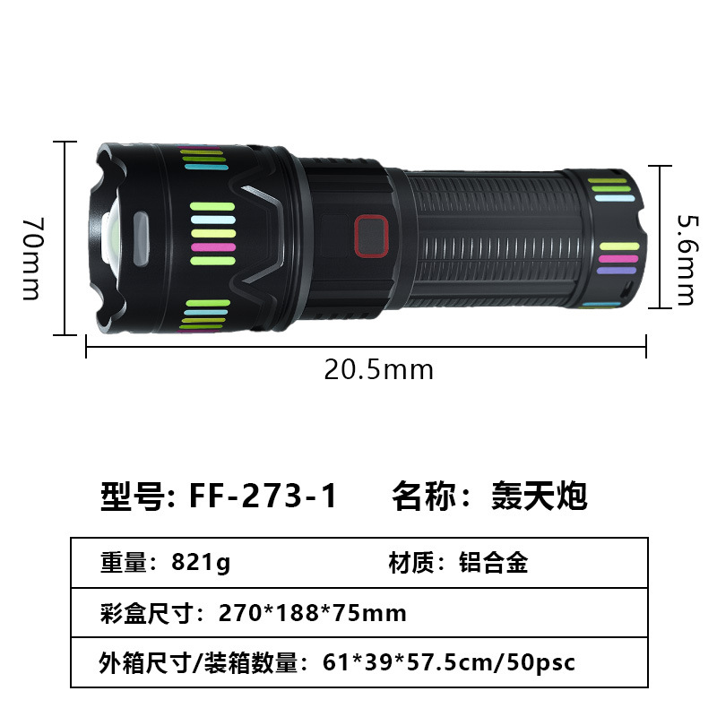 Nuevo cañón retumbante transfronterizo, luz fuerte, súper brillante, recargable, batería de larga duración, linterna de zoom de largo alcance para el hogar al aire libre