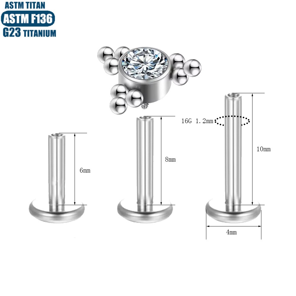 Silver pointed spike labret stud material detail